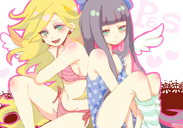 10s, 2girls, angel_wings, bad_drawr_id, bad_id, blonde_hair, bra, camisole