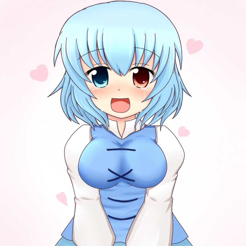 1girl, b.leaf, blue_eyes, blue_hair, blush, breasts, female_focus, green_hair