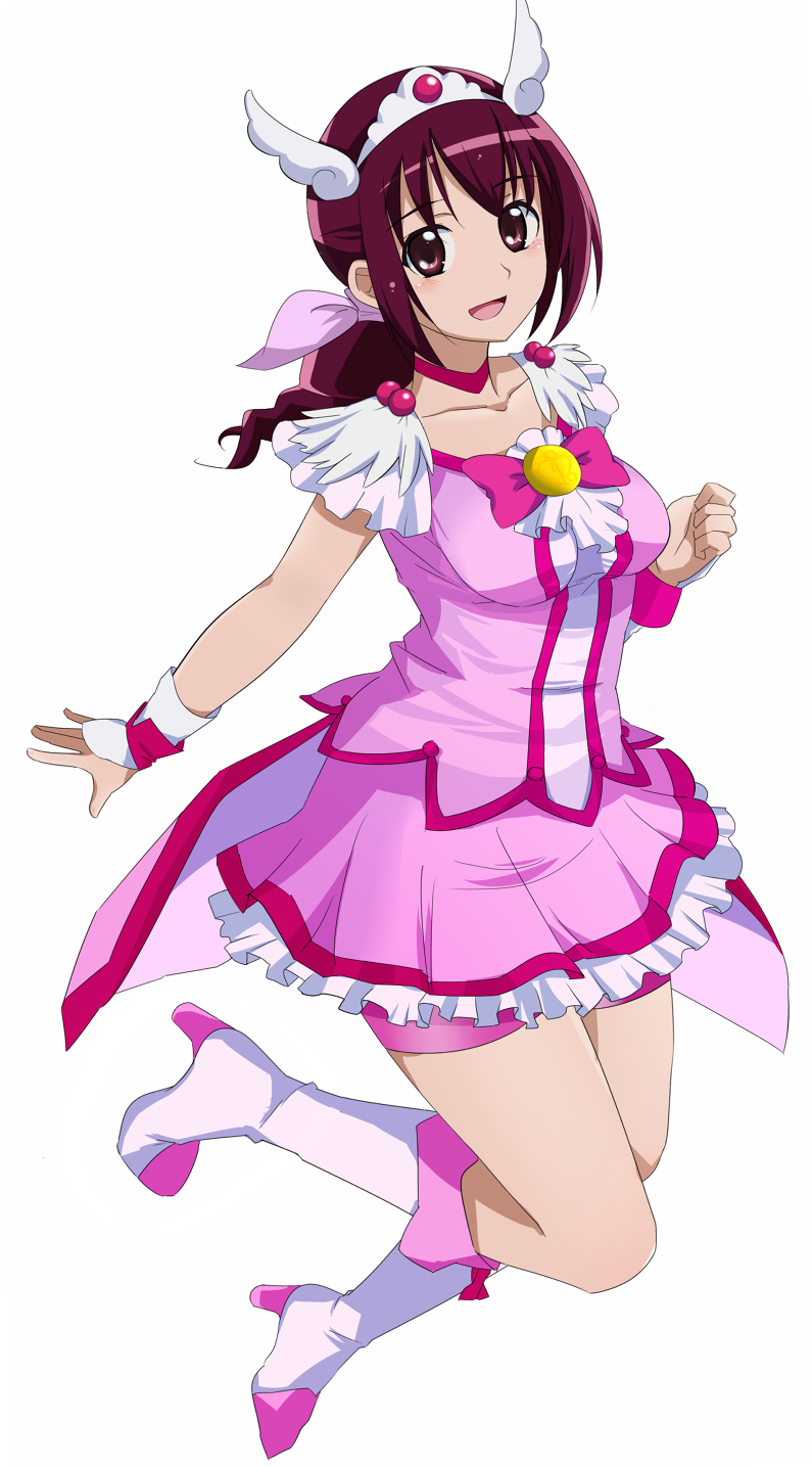 1girl, bad_id, bad_pixiv_id, boots, cosplay, cure_happy, cure_happy_(cosplay), female_focus