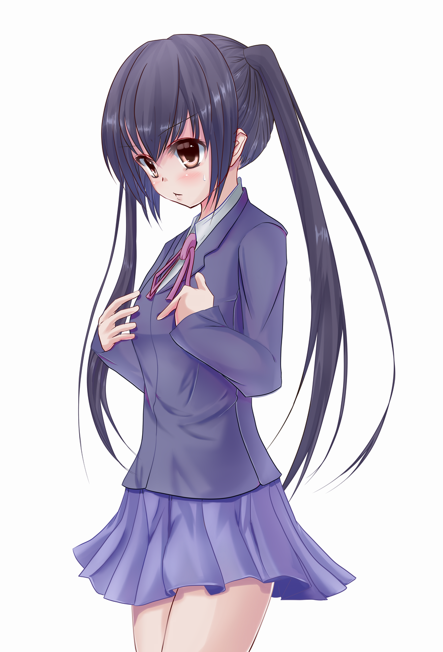 1girl, :<, ajikan_(azican), bad_id, bad_pixiv_id, black_hair, blush, female_focus