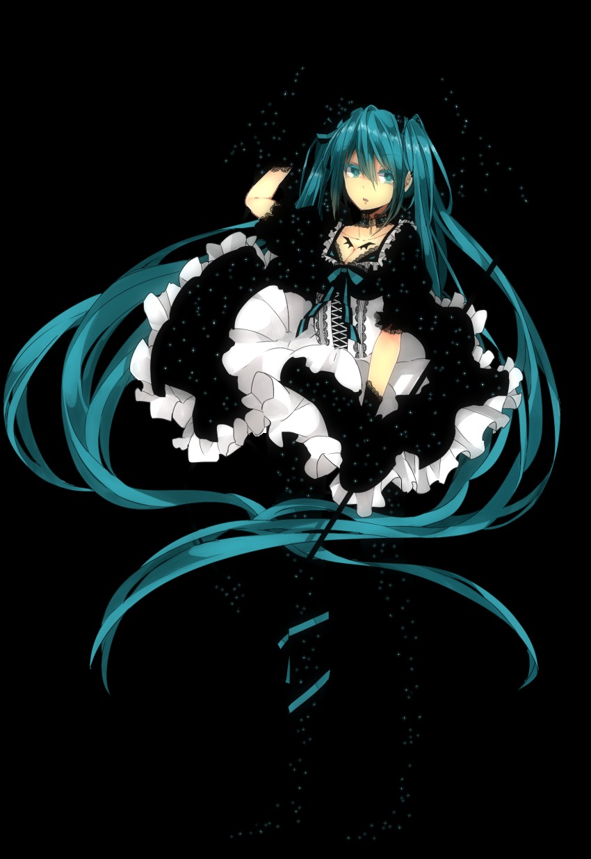1girl, absurdres, aqua_eyes, aqua_hair, choker, corset, dress, female_focus