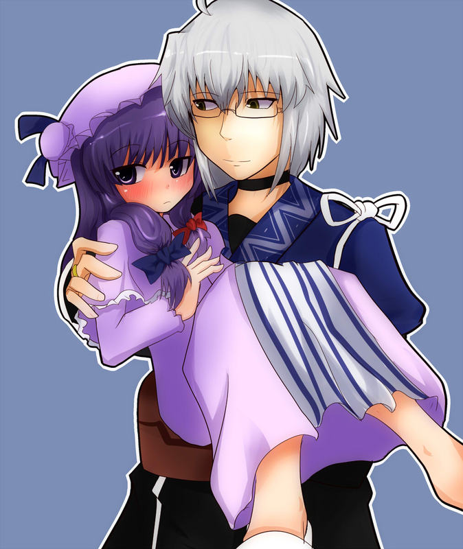 1boy, 1girl, ahoge, blush, bow, capelet, carrying, choker