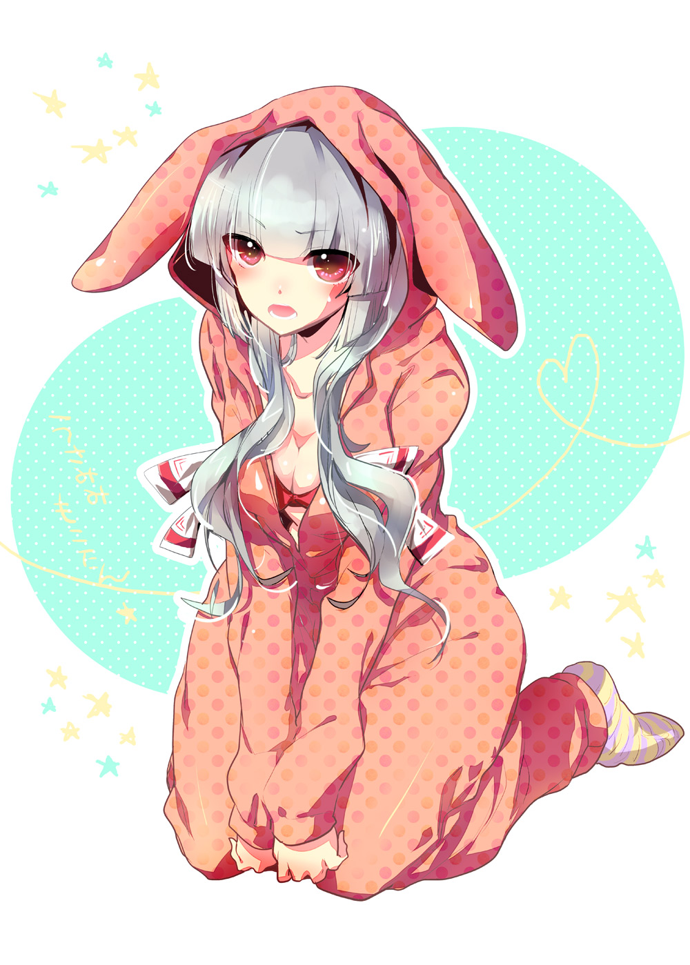 1girl, bow, breasts, cleavage, female_focus, fujiwara_no_mokou, hair_bow, highres