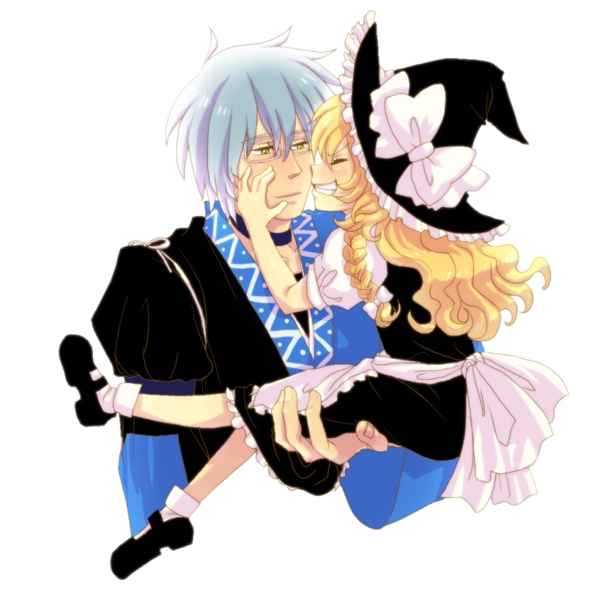 1boy, 1girl, 3737-3737, apron, bad_id, bad_pixiv_id, blonde_hair, blush