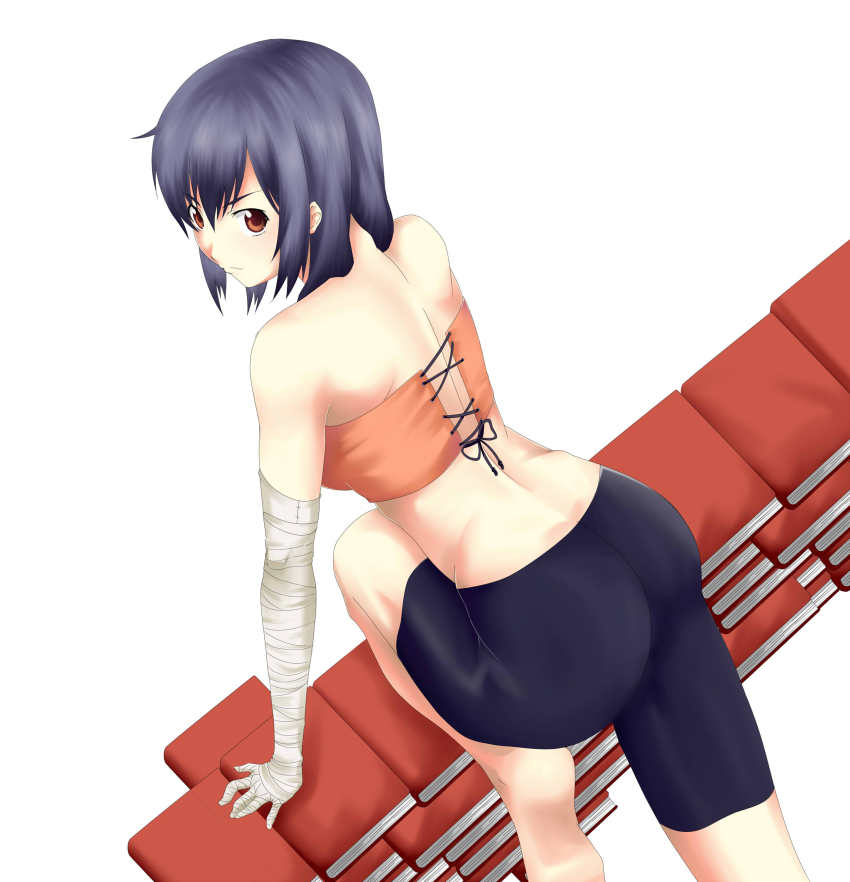 10s, 1girl, absurdres, akou_(phoenix777), ass, bandages, bandeau, barefoot