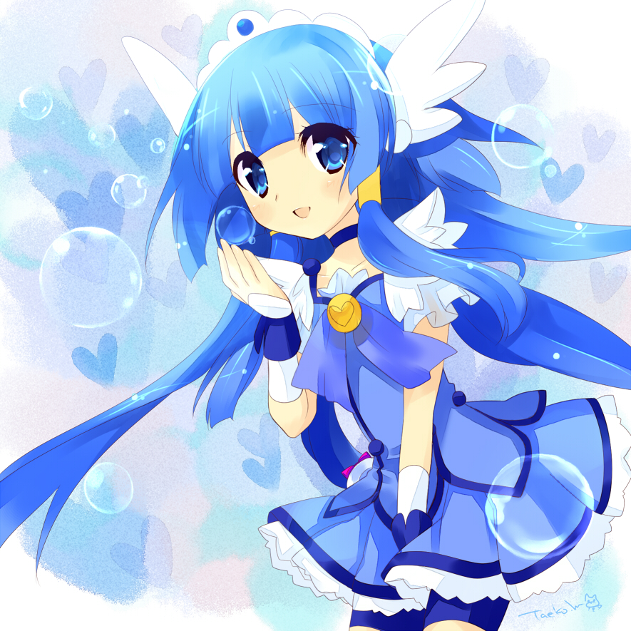 10s, 1girl, :d, aoki_reika, bike_shorts, bike_shorts_under_skirt, blue_eyes, blue_hair