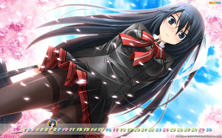 1girl, april, black_eyes, black_hair, black_panties, black_pantyhose, blush, calendar