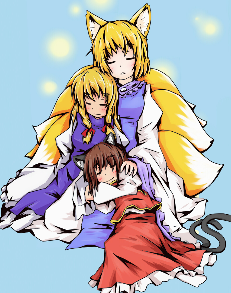 3girls, animal_ears, blonde_hair, blush, braid, brown_hair, cat_ears, cat_girl