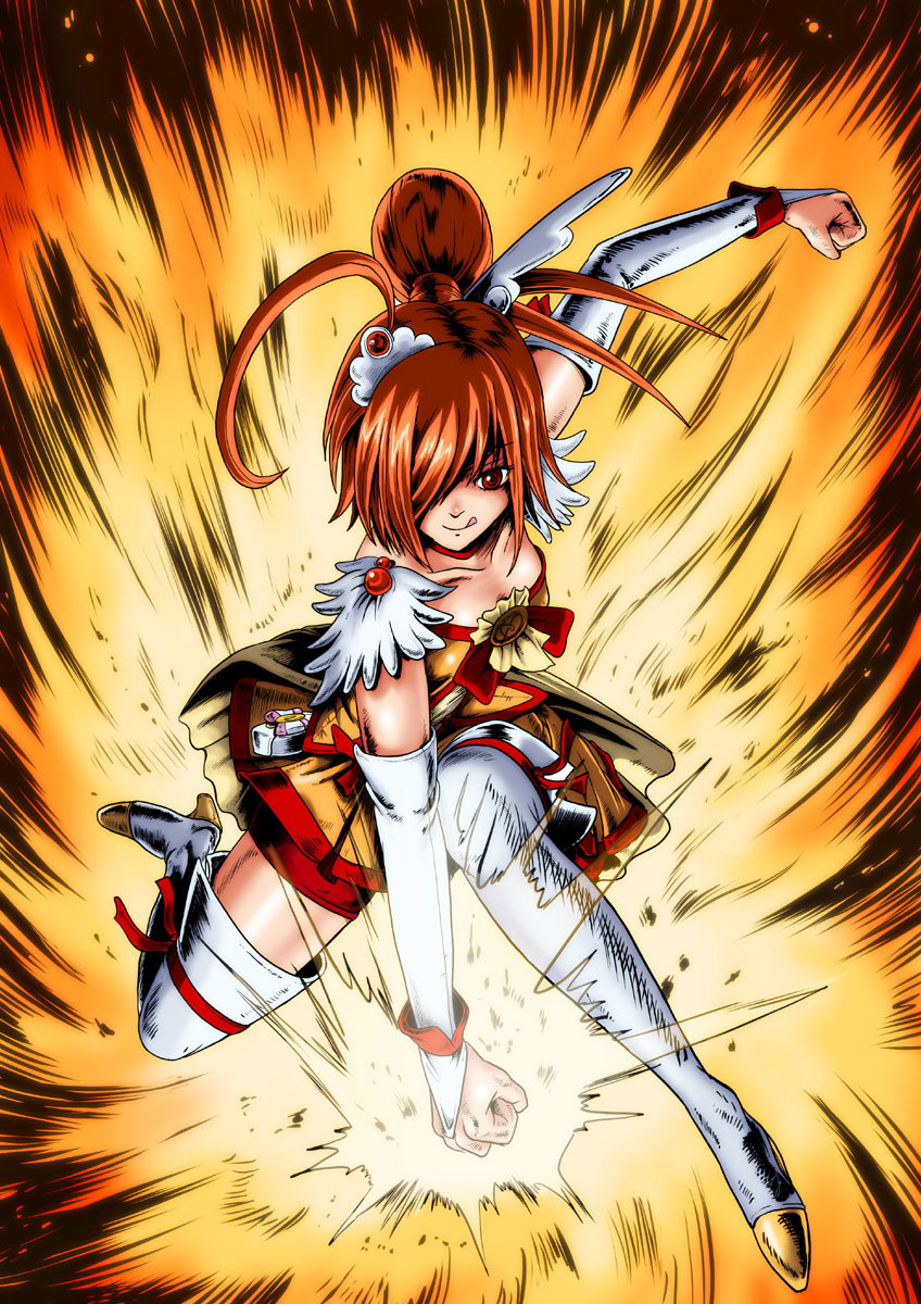 10s, 1girl, :q, bad_id, bad_pixiv_id, bike_shorts, bike_shorts_under_skirt, bridal_gauntlets