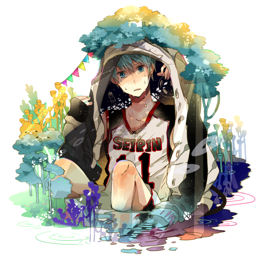1boy, basketball, basketball_uniform, blue_eyes, blue_hair, flower, hinota, jacket