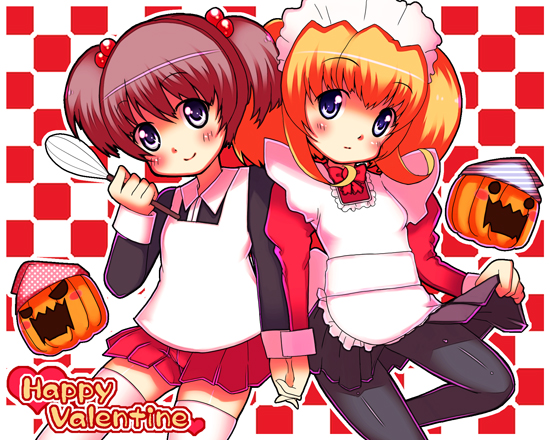 2girls, apron, black_legwear, multiple_girls, nishima_yuuya, original, pantyhose, thighhighs, zettai_ryouiki