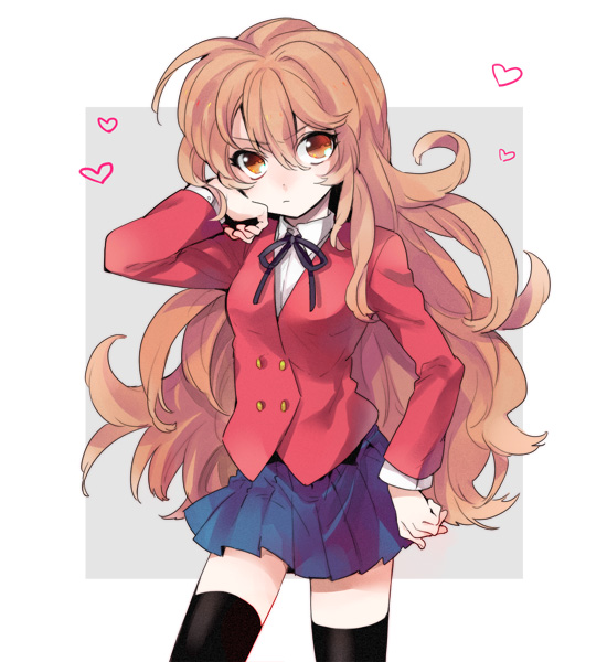 1girl, aisaka_taiga, brown_eyes, brown_hair, crnksg, female_focus, long_hair, school_uniform