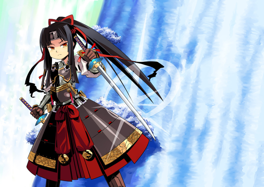 1girl, armor, atlus, black_hair, etrian_odyssey, female_focus, gloves, japanese_armor