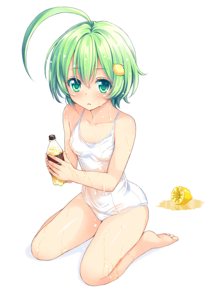 1girl, ahoge, artistic_error, bad_id, bad_pixiv_id, bare_legs, bare_shoulders, barefoot