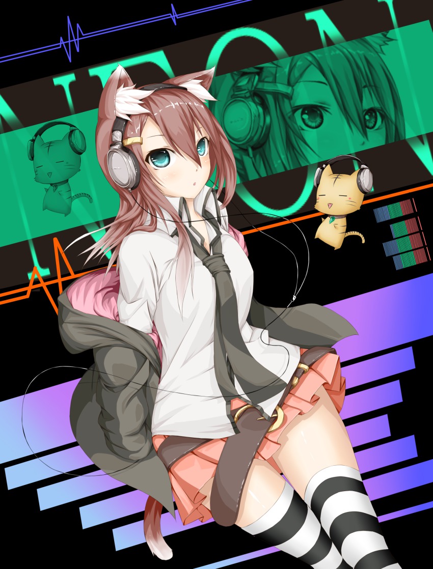 1girl, abstract_background, absurdres, animal_ears, ayase_tamaki, belt, blue_eyes, borrowed_character