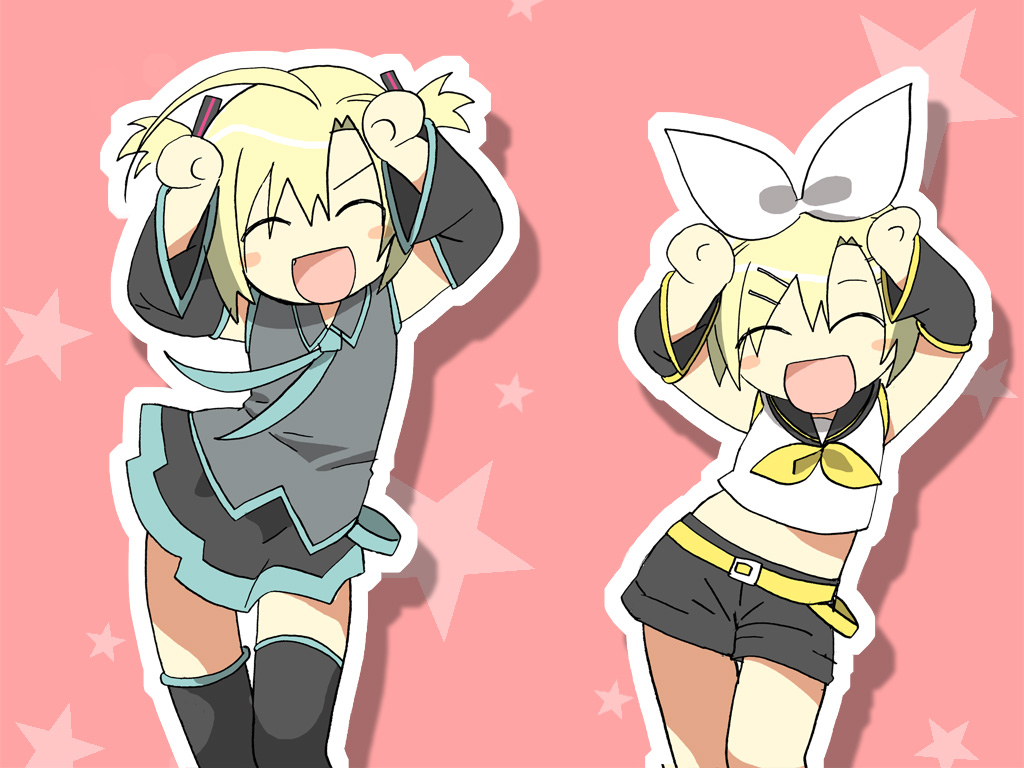 1boy, 1girl, caramelldansen, cosplay, crossdressing, hatsune_miku, hatsune_miku_(cosplay), kagamine_rin