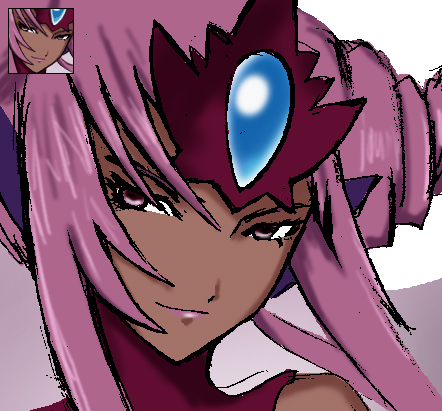 00s, 1girl, choker, dark_skin, long_hair, lowres, namco, purple_eyes