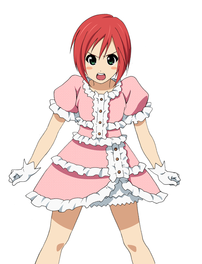 1girl, cosplay, dress, female_focus, fukuoka_katsumi, gloves, green_eyes, ichigo_(fukuoka_katsumi)