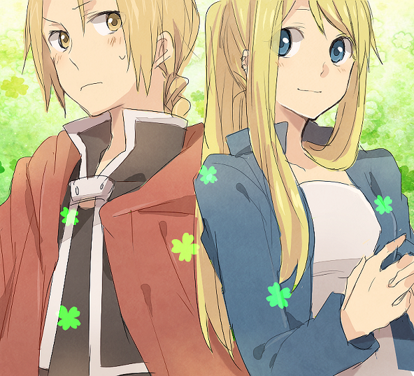 1boy, 1girl, blonde_hair, blue_eyes, blush, braid, braided_ponytail, coat
