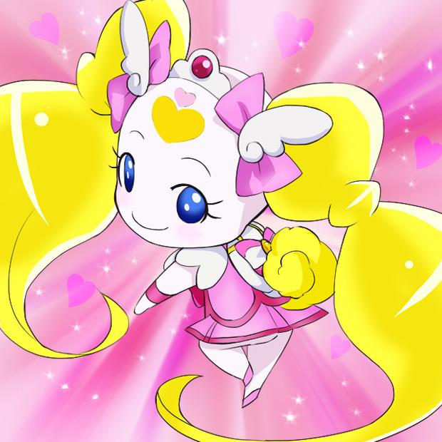 10s, 1girl, blonde_hair, blue_eyes, bow, candy_(precure), chibi, cure_candy