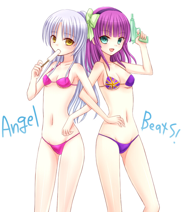 10s, 2girls, angel_beats!, bad_id, bad_pixiv_id, bikini, flag_print, flag_print_bikini