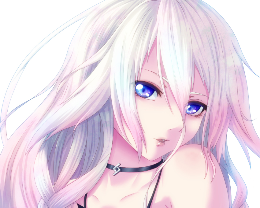 1girl, blue_eyes, braid, choker, close-up, daburu, female_focus, ia_(vocaloid), jewelry, lips, long_hair, looking_at_viewer, necklace, open_mouth, pink_hair, portrait, smile, solo, vocaloid