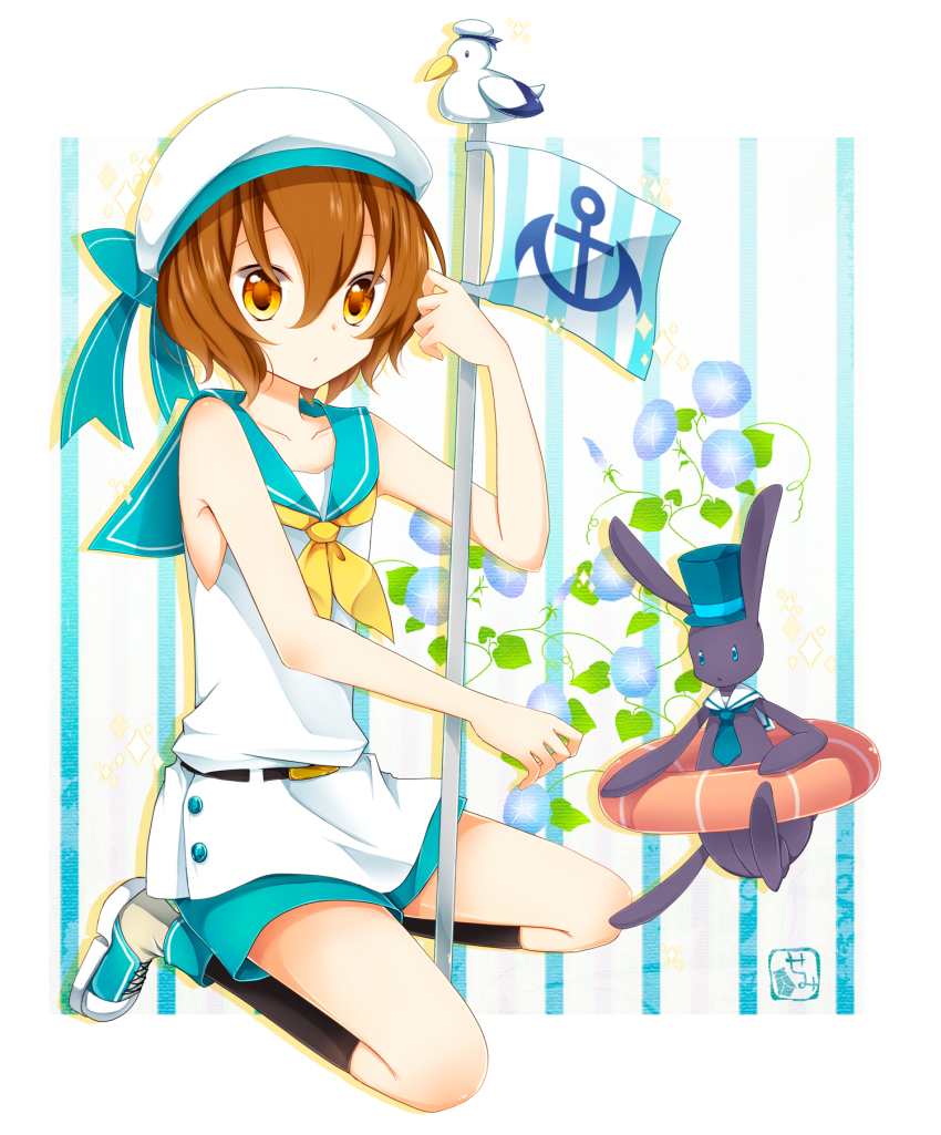 1boy, akane_(goma), androgynous, bad_id, bad_pixiv_id, brown_eyes, brown_hair, flag