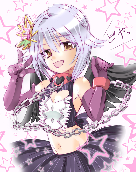 10s, 1girl, aiba_kyobo, breasts, brown_eyes, center_opening, chain, cleavage_cutout