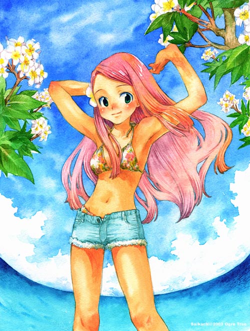1girl, bikini, day, female_focus, final_fantasy, final_fantasy_tactics_advance, green_eyes, long_hair