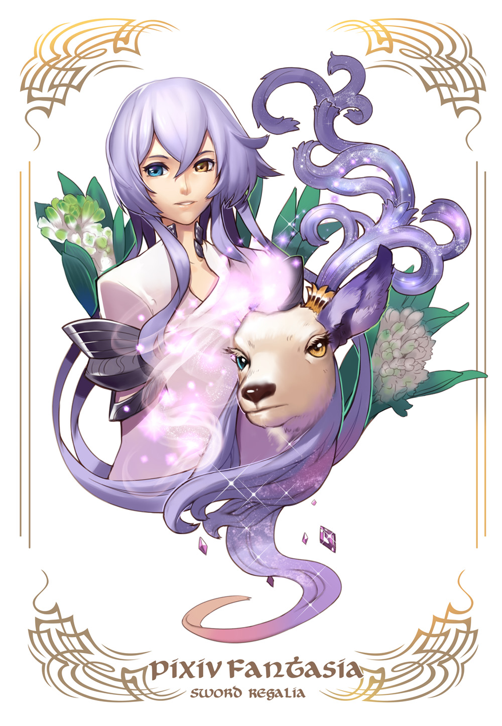 1girl, borrowed_character, flower, gem, heterochromia, highres, long_hair, male_focus