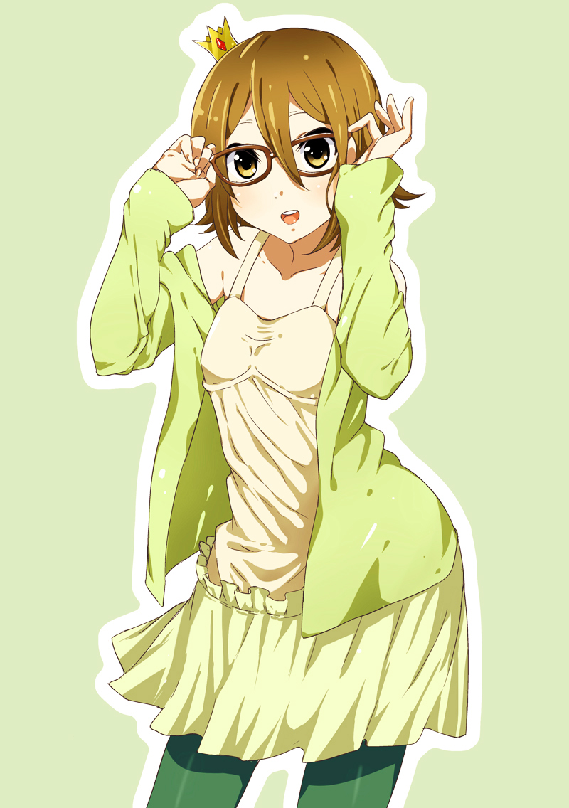 1girl, alternate_hairstyle, bad_id, bad_pixiv_id, bespectacled, brown_eyes, brown_hair, crown