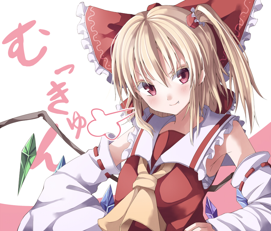 1girl, ascot, bare_shoulders, blonde_hair, blush, bow, cosplay, detached_sleeves