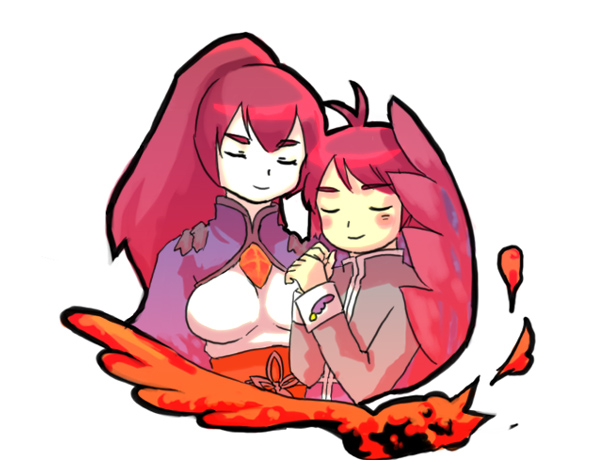 1boy, 1girl, ahoge, blush, breasts, closed_eyes, fenia, long_hair