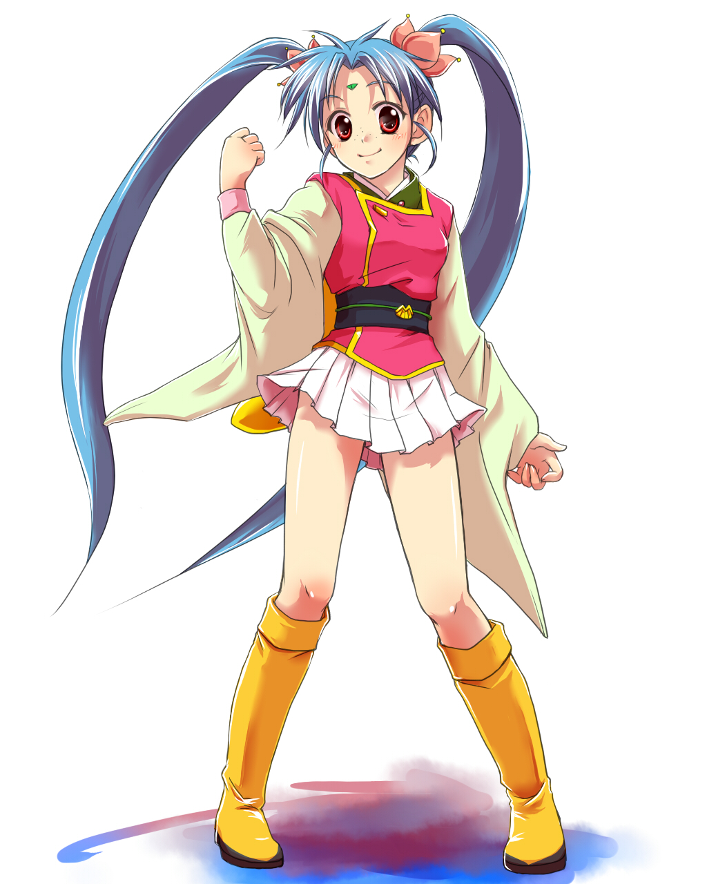 1990s_(style), 1girl, bad_id, bad_pixiv_id, blue_hair, blush, facial_mark, female_focus