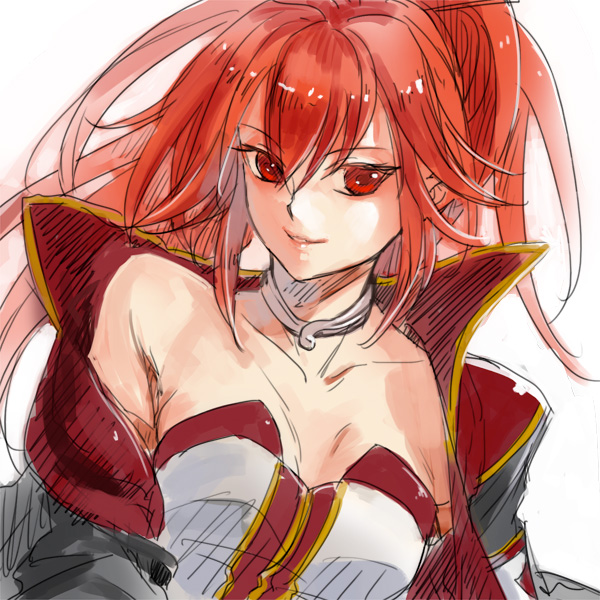 1girl, bad_id, bad_pixiv_id, breasts, cul, female_focus, long_hair, red_eyes, red_hair, simple_background, smile, solo, vocaloid, white_background, yamakawa_(sato), yamakawa_umi