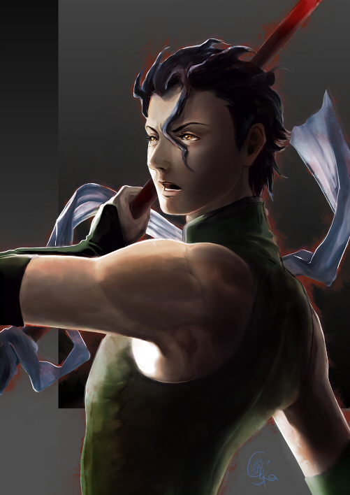 1boy, ahoge, black_hair, diarmuid_ua_duibhne_(fate), diarmuid_ua_duibhne_(lancer)_(fate), eska_(cervus), fate/zero, fate_(series)