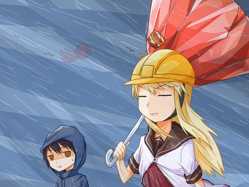 2girls, black_hair, food, funami_yui, gva200507, hair_bun, helmet, ice_cream