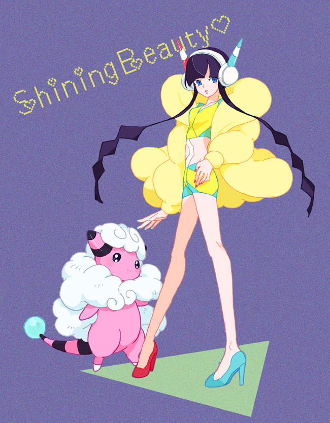 10s, black_hair, blue_eyes, elesa_(pokemon), flaaffy, gen_2_pokemon, gym_leader, headphones