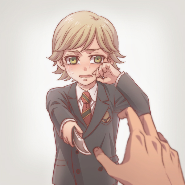 10s, 1boy, barnaby_brooks_jr., blonde_hair, child, crying, green_eyes, knife