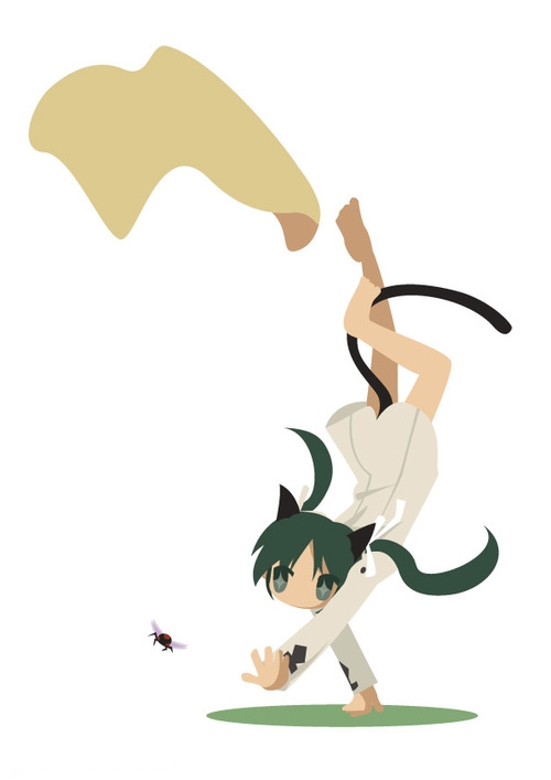 1girl, animal_ears, bug, chibi, female_focus, francesca_lucchini, green_hair, hair_ribbon