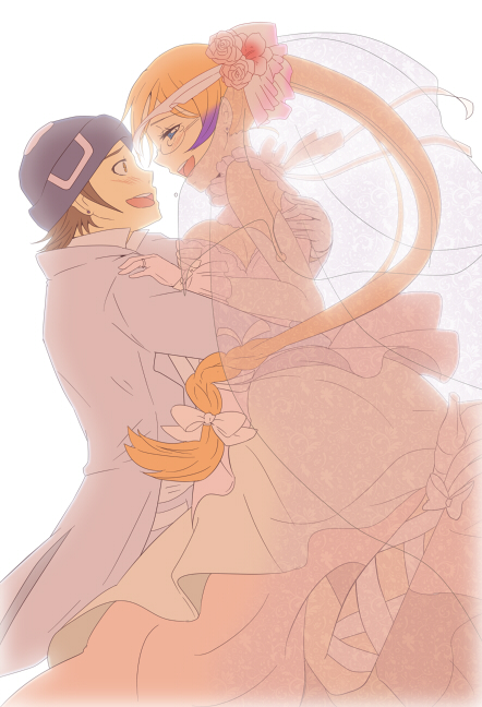 10s, andy_w_hall, aquarion_(series), aquarion_evol, breasts, bridal_veil, cleavage, dress