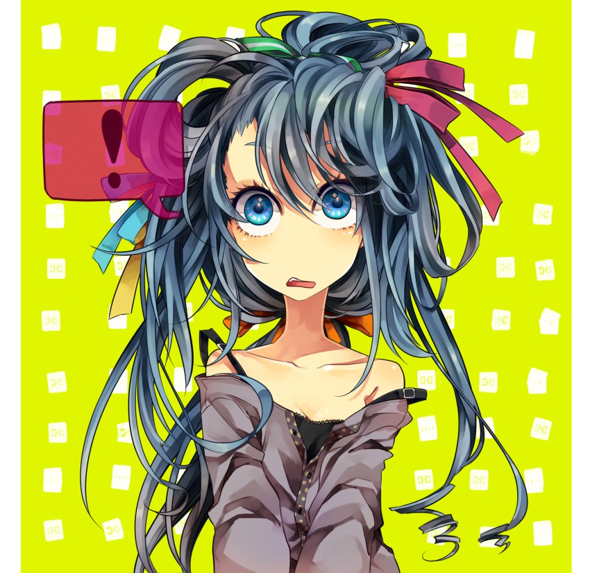 !, 1girl, alternate_hairstyle, aqua_hair, bad_id, bad_pixiv_id, blue_eyes, female_focus
