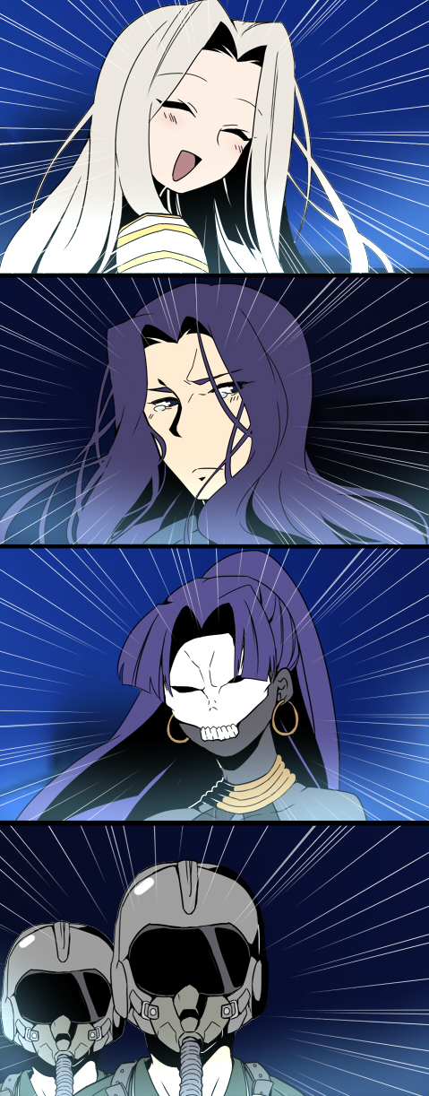 2girls, 3boys, assassin_(fate/zero), bad_id, bad_pixiv_id, berserker_(fate/zero), comic, emphasis_lines