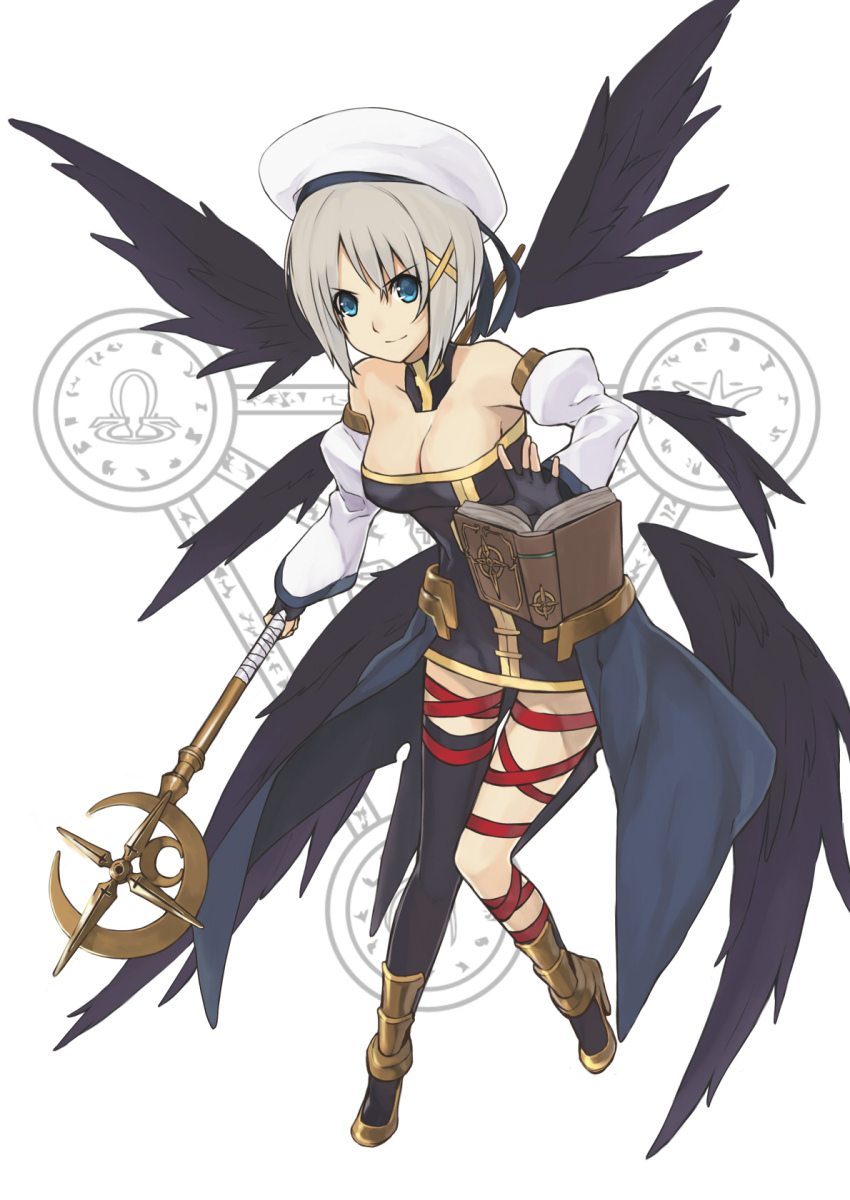 00s, 1girl, adapted_costume, bad_id, bad_pixiv_id, bare_shoulders, black_wings, blue_eyes