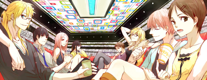 4boys, 4girls, aida_riko, alexandra_garcia, aqua_eyes, araki_masako, black_eyes, black_hair