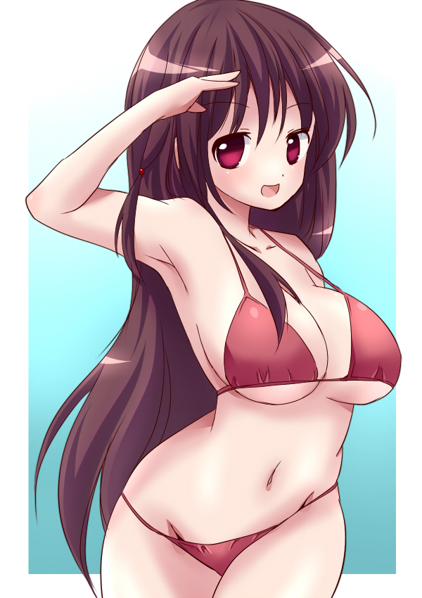 10s, 1girl, bikini, black_hair, female_focus, long_hair, matsumi_kuro, navel