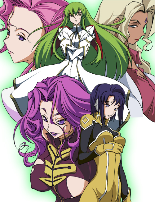 00s, 5girls, blonde_hair, blue_eyes, blue_hair, c.c., cecile_croomy, code_geass