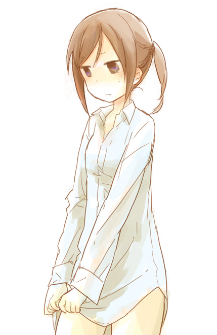 1girl, atlus, bad_id, bad_pixiv_id, blush, bottomless, brown_eyes, brown_hair