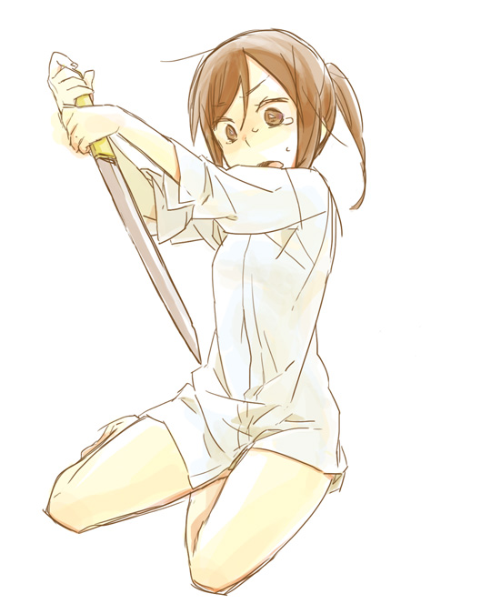 1girl, ahoge, atlus, bad_id, bad_pixiv_id, bottomless, brown_eyes, brown_hair