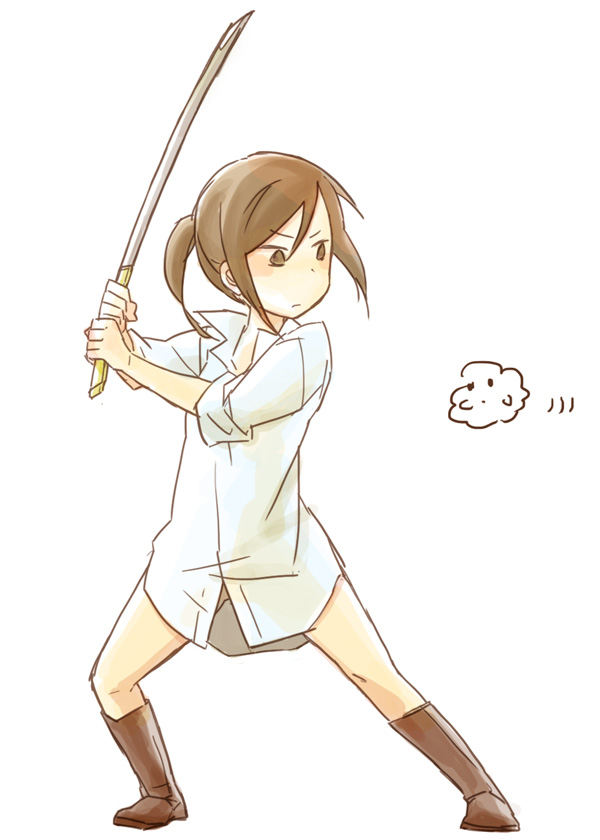 1girl, atlus, bad_id, bad_pixiv_id, boots, brown_eyes, brown_hair, cloud